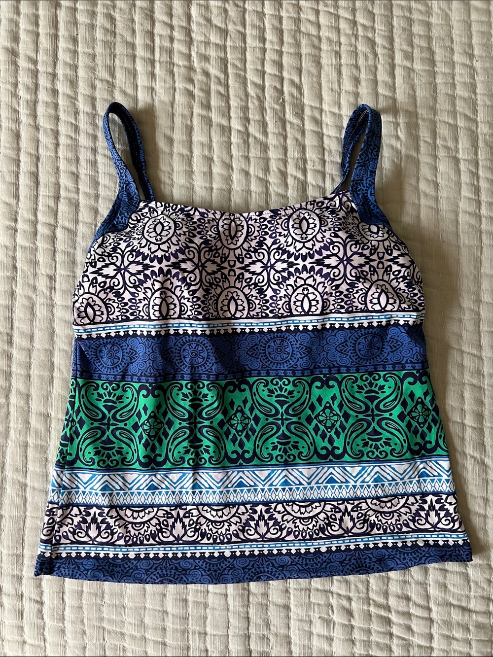 Lands' End Women's Striped Swim Cami in Blue, Green and White